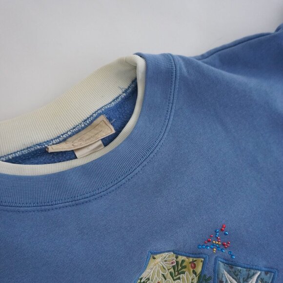 Vintage M&C Sportswear Blue w Daisy Dove Heart Star Crewneck Sweater Xl - Picture 10 of 11